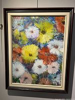 Frontal view of framed floral oil painting
