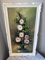 Full view of framed floral painting showing composition and frame