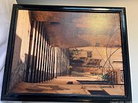 Front view horizontal print showing courtyard with archways and stairs