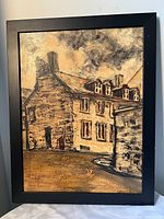 Front view of framed European cityscape print