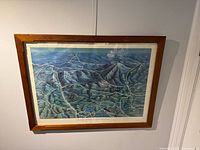 Full view of framed topographic ski trail map