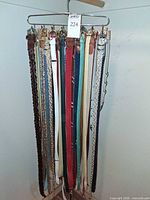 Full view of all belts hanging on rack