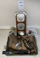 Group overview in box showing weather station, kaleidoscopes, scale