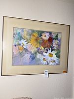 Front view of framed floral print on wall