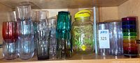 Entire lot on shelf showing all drinkware and dispenser