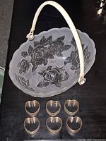 Overall lot with basket and six napkin rings