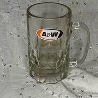 Full view of A&W glass mug front showing logo and handle