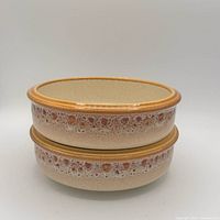 Two stacked Mikasa Nature’s Song stoneware bowls showing exterior drip band and rim