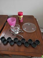 All items grouped on wooden table