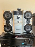Philips Hi-Performance mini system on top of Sony STR-DE585 receiver