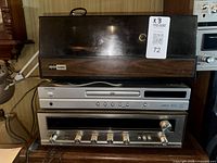 Front view showing BSR McDonald turntable, silver DVD player, Pioneer receiver