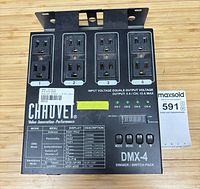 Front view showing four outlets, display, model info