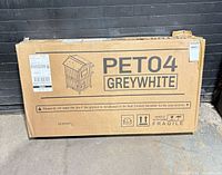 Sealed carton labeled PET04 GREYWHITE with handling icons