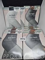 Front view showing all 10 sealed packages of Nice Touch pantyhose