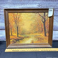 Front view of framed landscape print showing image, frame and ruler for scale