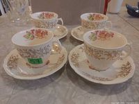 Four cups on four saucers displaying full set