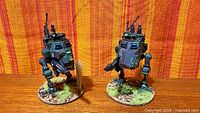 Front view of both painted Sentinel miniatures on bases