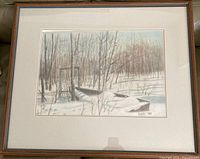 Full view of framed pastel landscape