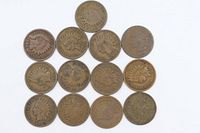 All thirteen Indian Head cents obverse and reverse visible