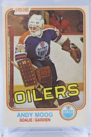 Front view of Andy Moog rookie card in sleeve