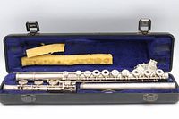 Flute disassembled in case with cleaning swab and cloth