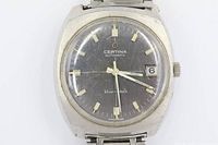 Front view of Certina watch showing dial, case shape, crystal condition and branding