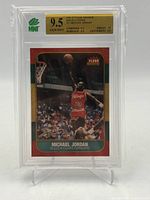 Front of encapsulated Michael Jordan Fleer Premier custom gold card graded 9.5 by MNT