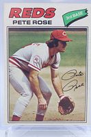Front view of the 1977 O-Pee-Chee Pete Rose baseball card