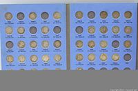 Interior pages displaying Roosevelt dime slots 1946-1964 with many coins present