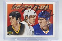 Front view of autographed 1991 Upper Deck "The 50/50 Club" hockey card in plastic holder
