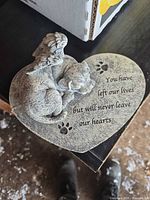 Top view showing dog figure, heart shape and full inscription