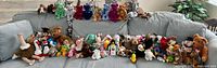 Wide shot of entire lot lined on couch showing quantity and variety