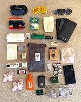 Full layout of all travel items on carpet