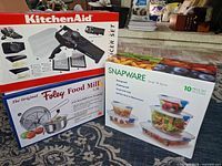 Boxes for KitchenAid Slicer Set, Foley Food Mill, Snapware 10-Piece Set