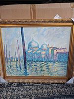 Front view of framed Monet Grand Canal reproduction painting