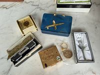 All six items grouped on surface