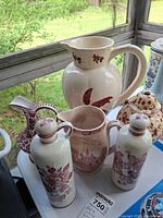 Group view of red and white ceramics