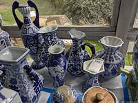 Group shot of all blue and white porcelain pieces