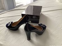 Side and back view of both pumps beside Fabiani box