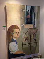 Full view of the framed vertical painting on wall