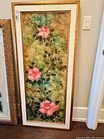 Front view of the framed floral painting showing full artwork, frame and mat