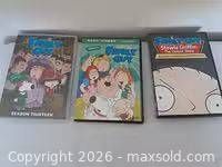 Front covers of three Family Guy DVDs: Season Three, Volume Thirteen, Stewie Griffin The Untold Story