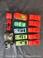 Top view of all toy vehicles showing colours and types