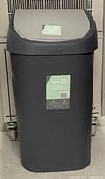 Front view of Type A 49L garbage bin showing label and swing lid