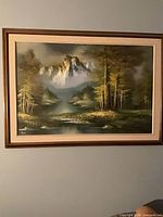 Full view of framed oil painting on wall