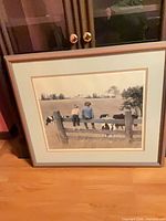 Full view of framed farm scene print
