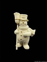 Front view of Lenox snowman with broom, hat, gold accents