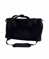 Overall view of black Wild One carrier showing mesh top, handles, shoulder strap