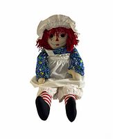 Front view of the 30-inch Raggedy Ann cloth doll showing clothing and features