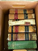 Box with seven vintage leather & cloth books